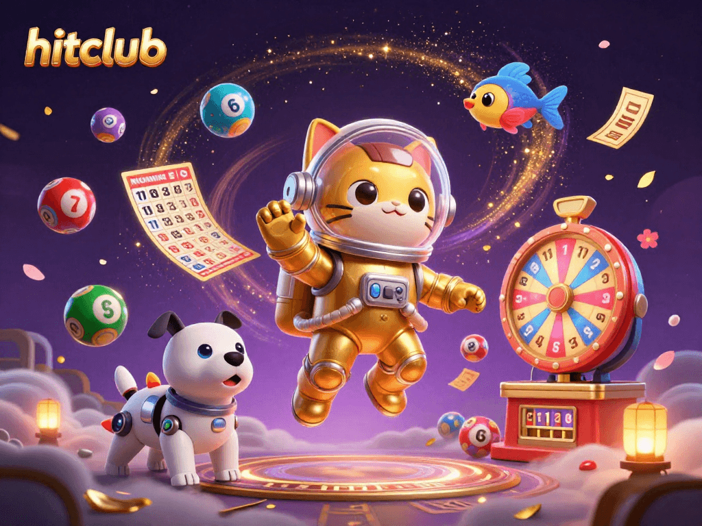 Experience the excitement of hitclub with vibrant lottery elements and a whimsical space theme.