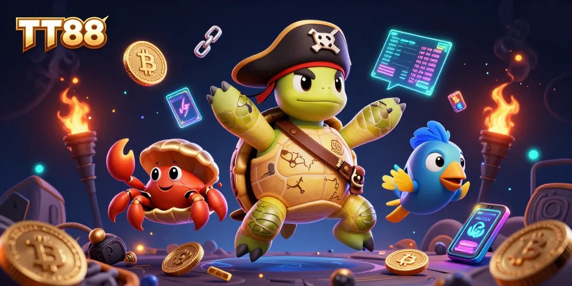 TT88 players experience thrilling underwater treasure hunting with 3D turtle and crab.