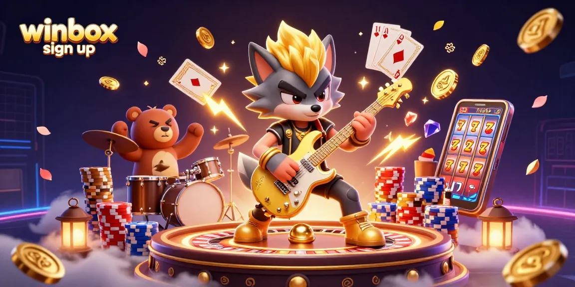 Experience winbox sign up with thrilling casino gameplay featuring a rock star wolf and dynamic elements.