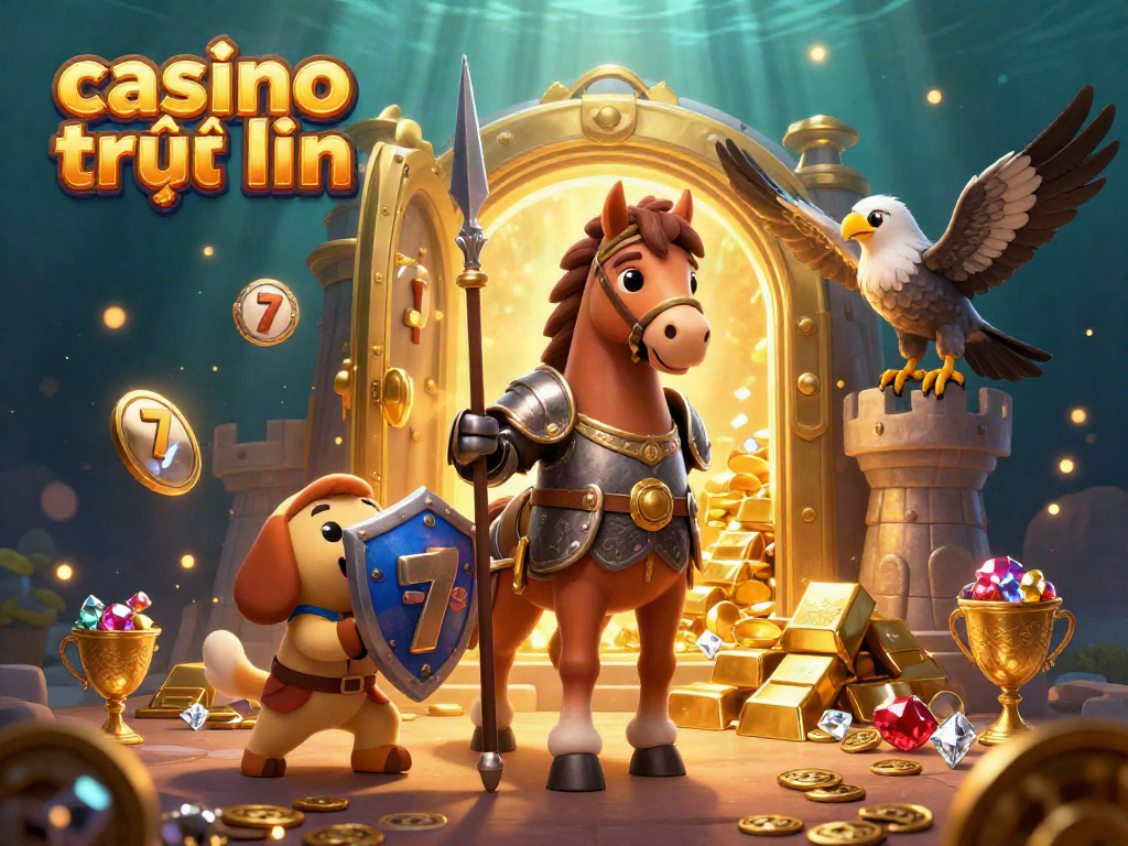 Experience the thrills of casino trực tuyến with knights and gold treasures in this 3D illustration.
