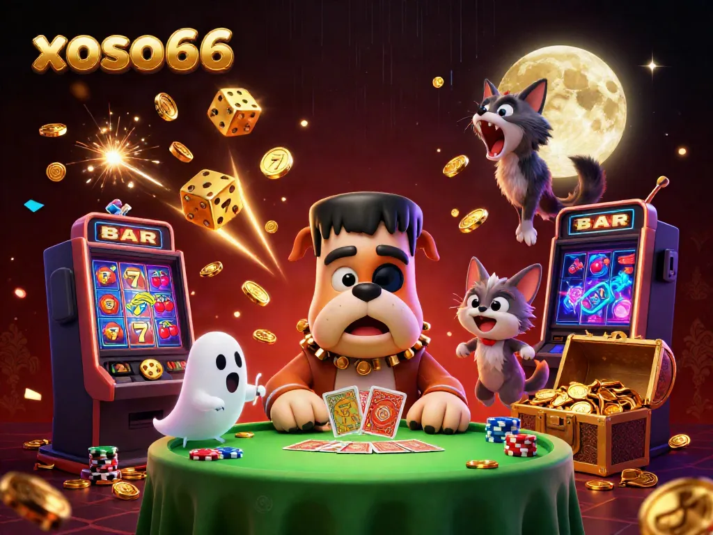 Experience thrilling casino action as xoso66's colorful characters gather at a vibrant gaming table.
