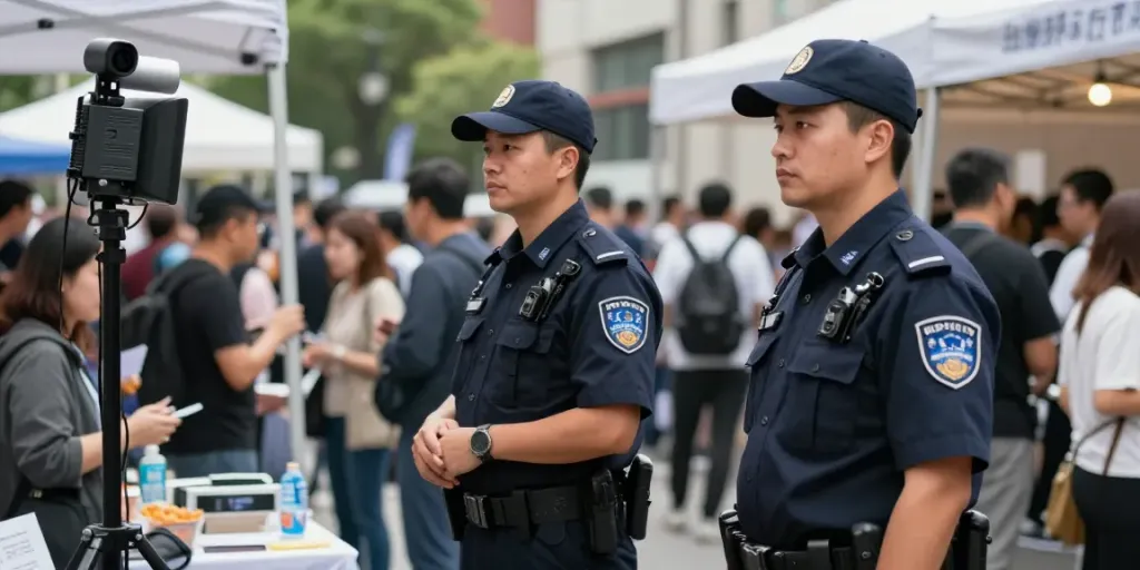 Security personnel at a community event ensuring safety and trust.