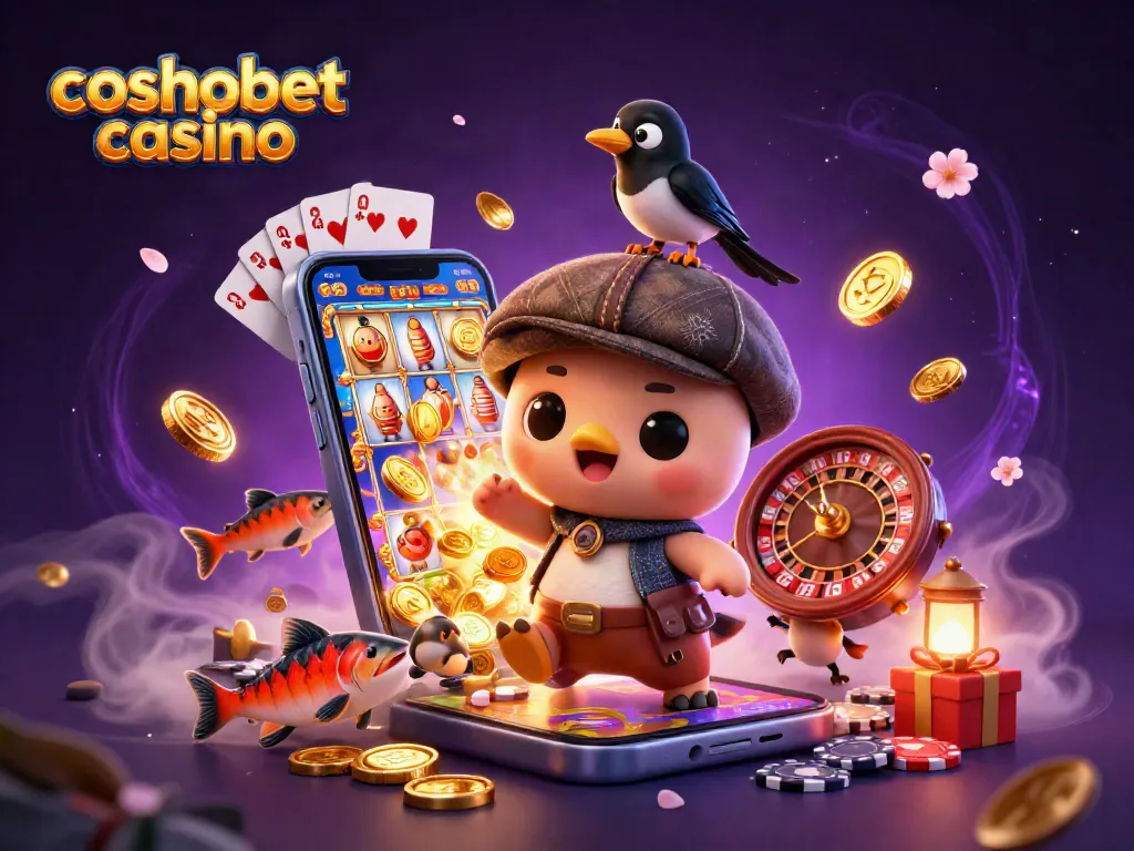 Experience the thrill of cosmobet casino with vibrant games, golden coins, and playful characters.