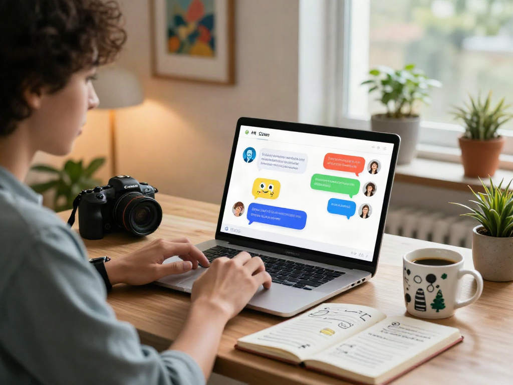 Engaging nsfw ai chat session on a vibrant laptop in a cozy home office