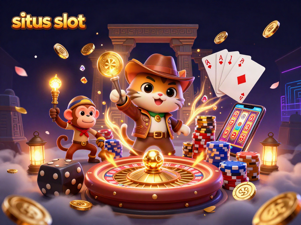 Experience the thrill of situs slot gameplay with a dynamic casino adventure illustration.