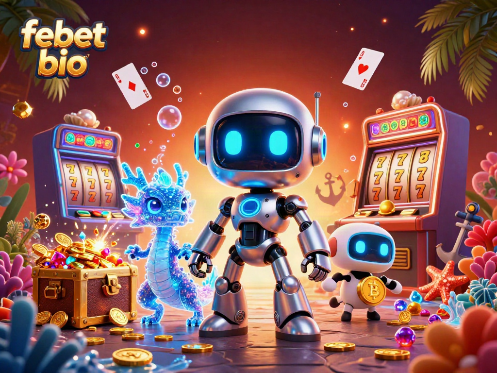 Experience the excitement of febet bio with vibrant 3D casino elements and characters.