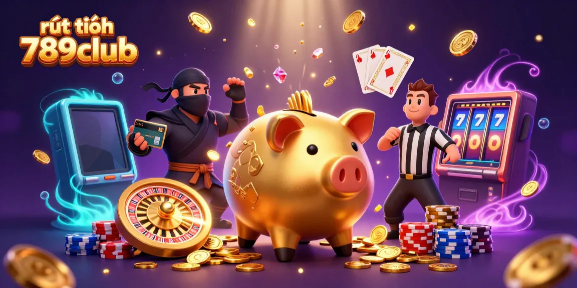 Engage in rút tiền 789club with dynamic characters and golden coins illustrating the excitement of online gaming.