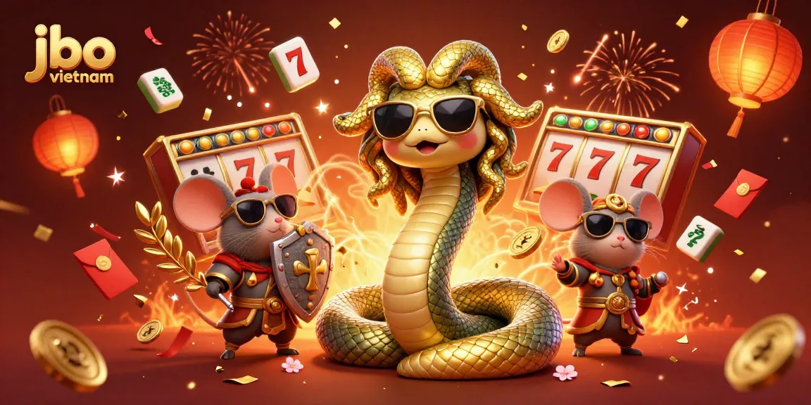 Spin and win at jbo vietnam with a vibrant casino atmosphere featuring playful characters.