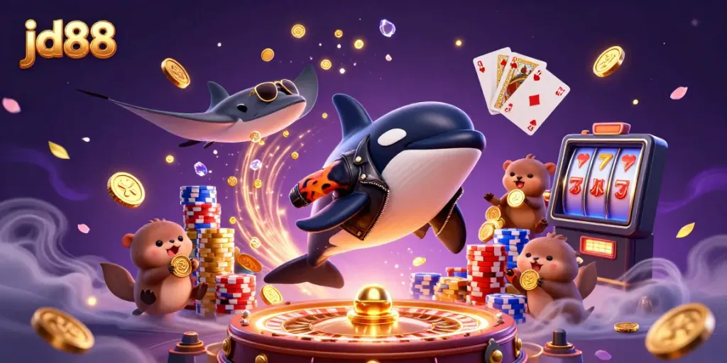 Engage with jd88 to experience epic casino adventures featuring a jumping orca and floating otters.