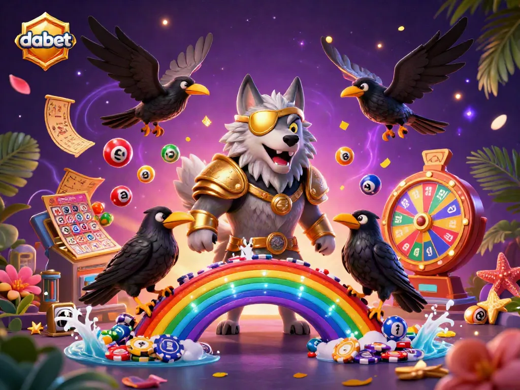 Play and win exciting games with dabet, featuring a vibrant 3D casino scene filled with dynamic elements and characters.