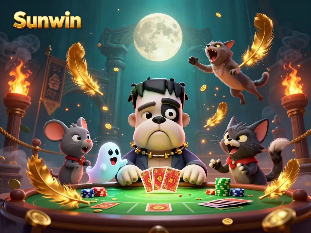 Experience thrilling gameplay at Sunwin with a playful 3D casino scene featuring unique characters and vibrant effects.