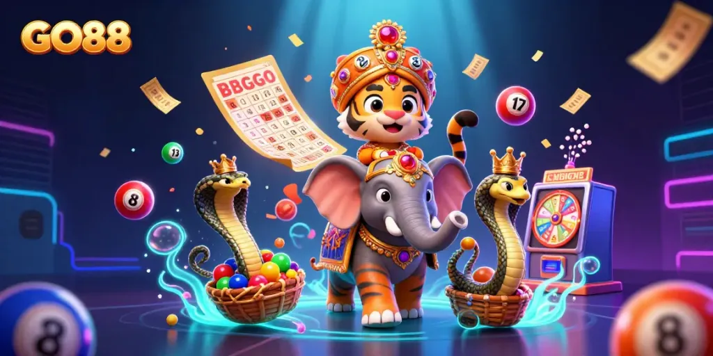 Participate in thrilling GO88 casino games featuring vibrant characters and dynamic gambling visuals.