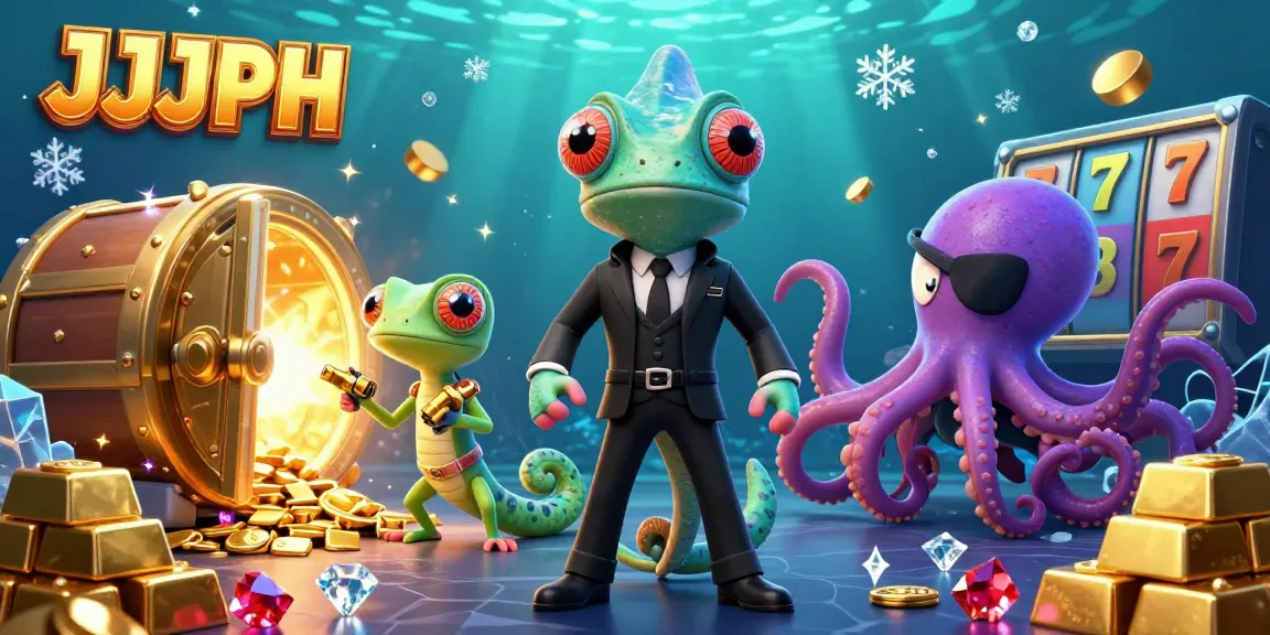 Experience thrilling games at JJJPH with vibrant chameleon and allies in a dynamic casino scene.