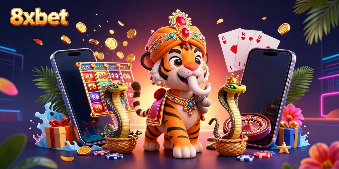 Experience thrilling entertainment with 8xbet's interactive gaming world featuring slots and colorful characters.