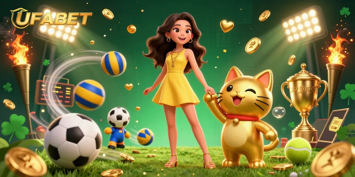 Win big at UFABET with vibrant illustration of online betting excitement and dynamic sports action.