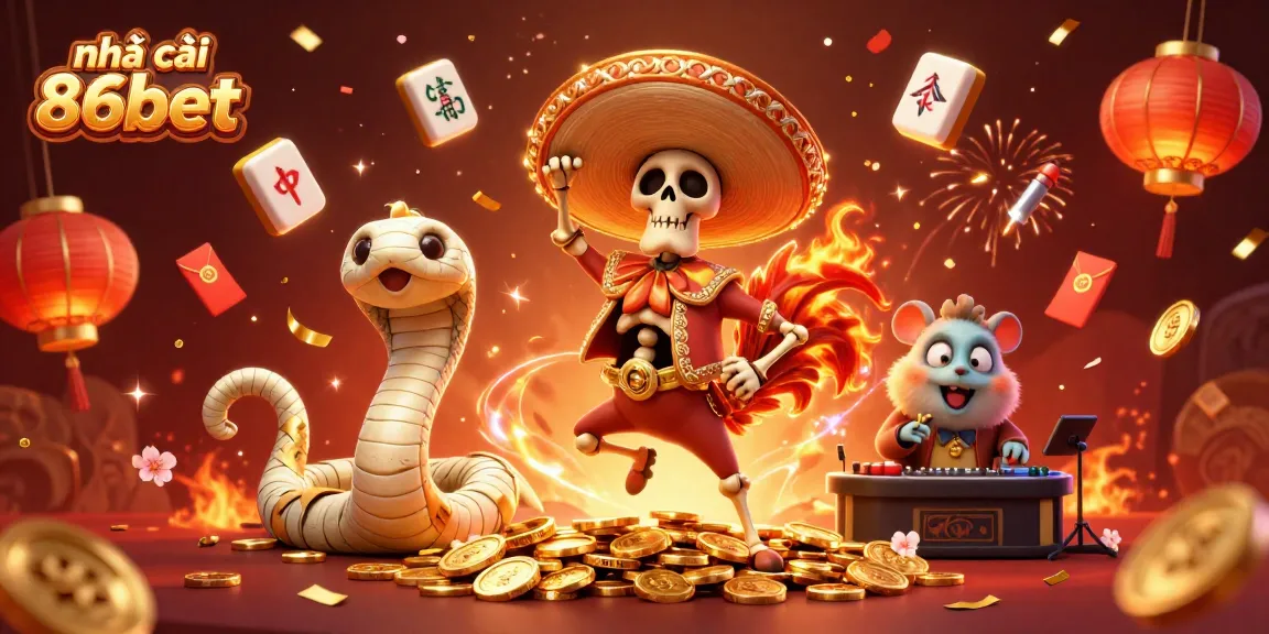 Engage with the vibrant world of nhà cái 86bet through a festive 3D casino celebration illustration.