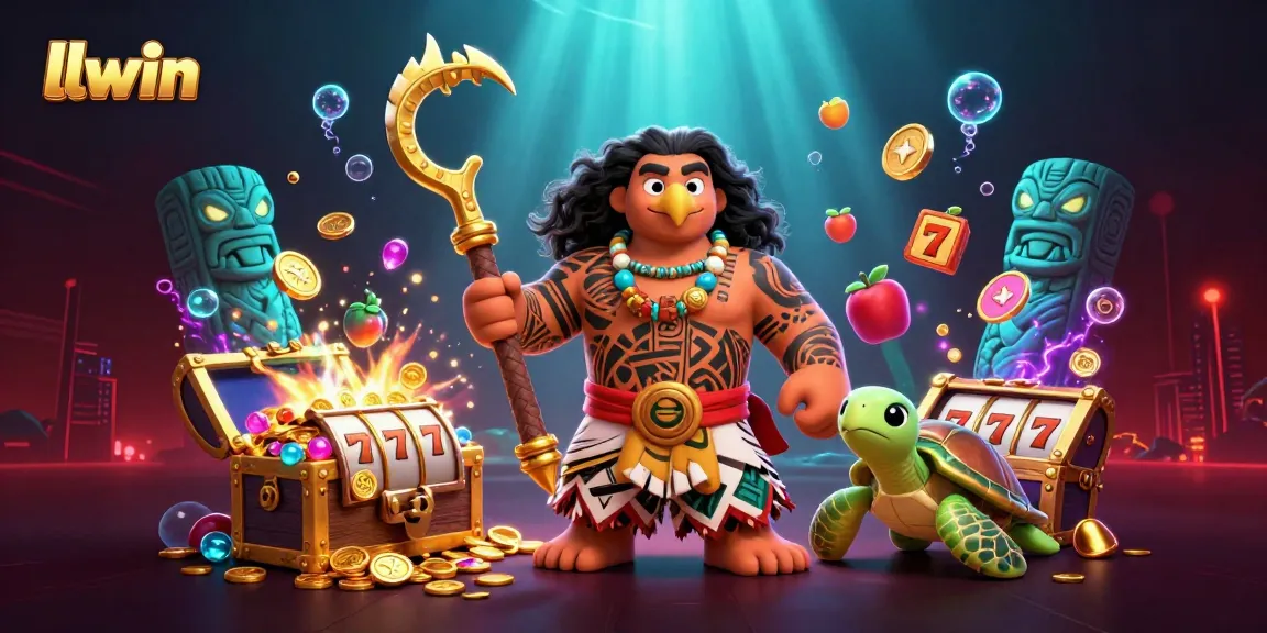 Experience thrilling gameplay with llwin's vibrant casino scene featuring dynamic slot elements and a Polynesian hawk character.