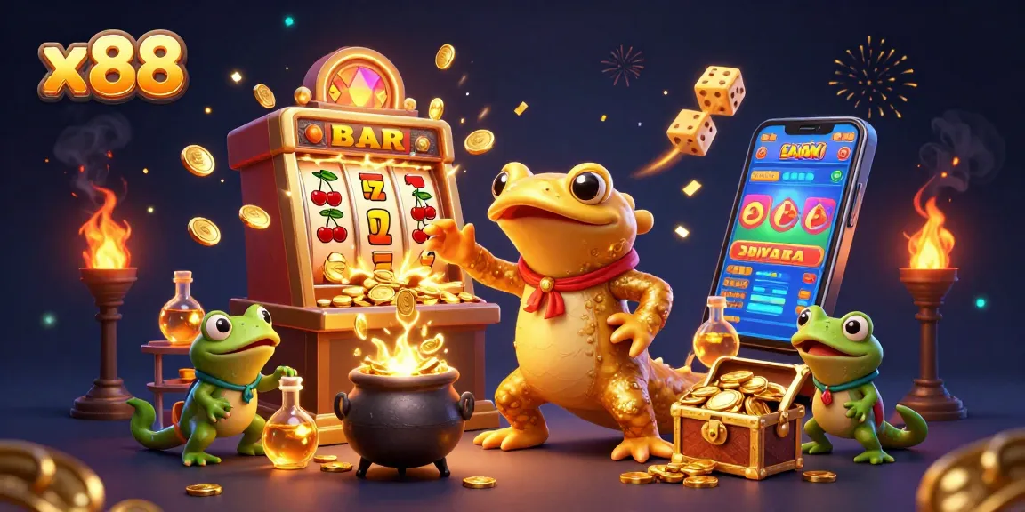 x88 showcases a thrilling casino scene with a golden salamander alchemist and dynamic game elements including slot machines and coins.