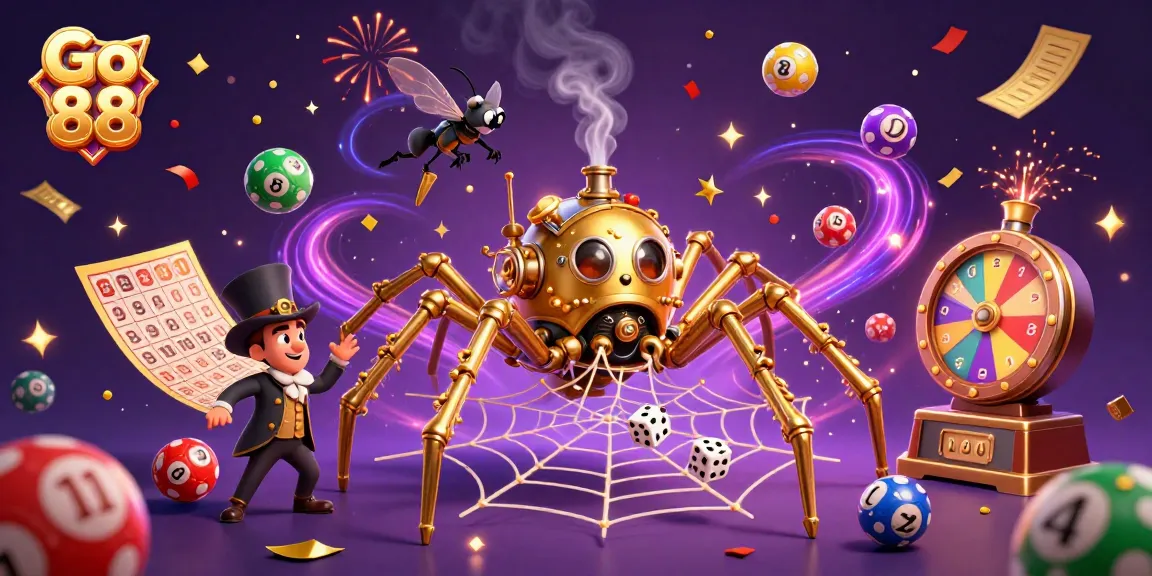 Engage in gaming excitement with Go 88 as you explore a steampunk casino web filled with vibrant elements.