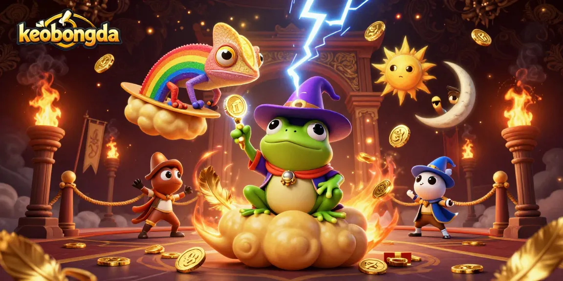 Engage in dynamic betting on keobongda with a magical realm of golden coins and vibrant characters.