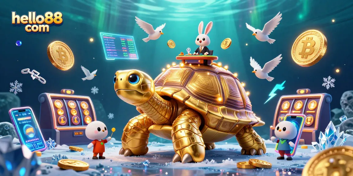 Experience gaming excitement at hello88 com with a lively illustration of a tortoise casino.