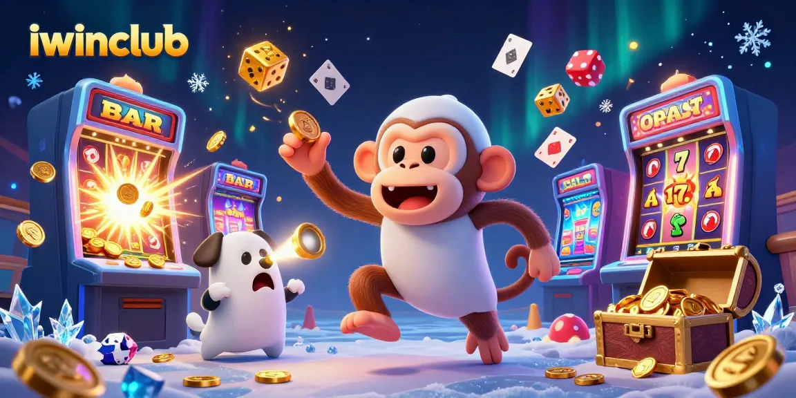 Engage with the thrilling iwinclub experience in a vibrant casino scene filled with playful energy and golden treasures.