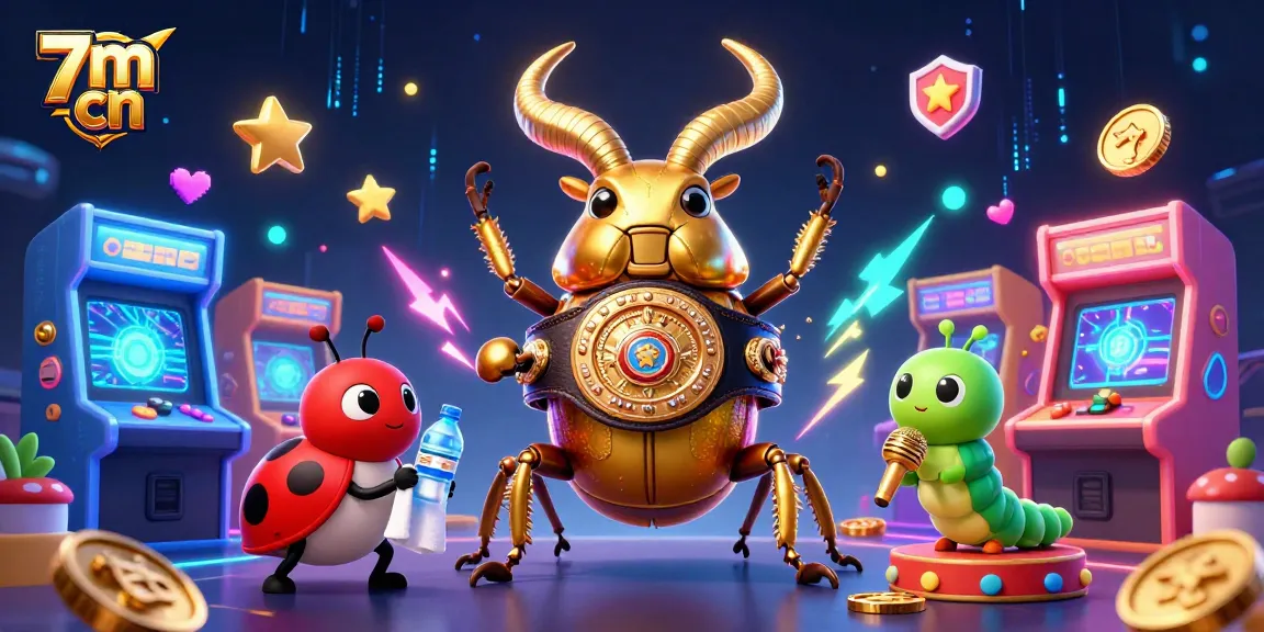 Experience thrilling gameplay with 7m cn, featuring a giant stag beetle and vibrant casino elements.
