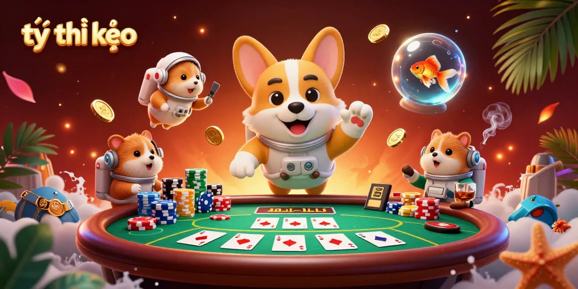 Experience thrilling tỷ lệ kèo in a vibrant space casino with floating chips and interactive characters.
