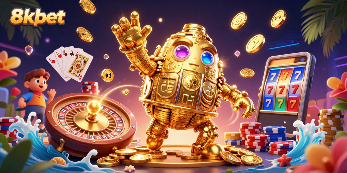 Win big at 8xbet with vibrant 3D casino illustration showcasing dynamic gaming elements.