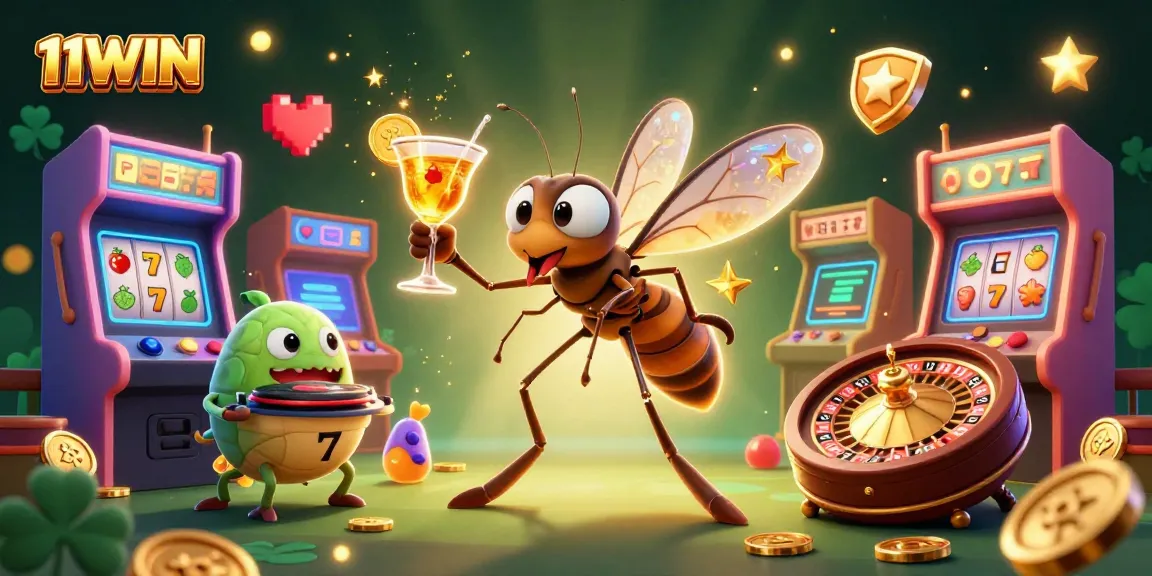 Experience 11WIN excitement with a dynamic casino scene featuring unique gaming characters and vibrant elements.