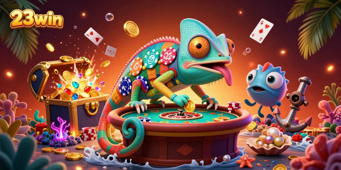 Experience high-stakes betting at 23win with vibrant chameleon casino art capturing casino excitement.