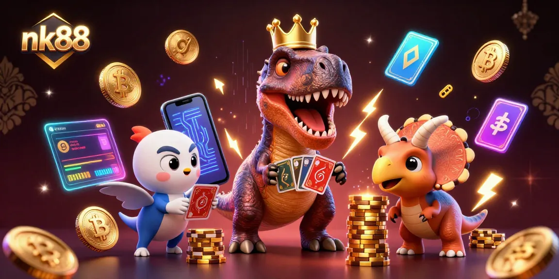 Engage with nk88's chaotic casino scene featuring fun characters and crypto elements.