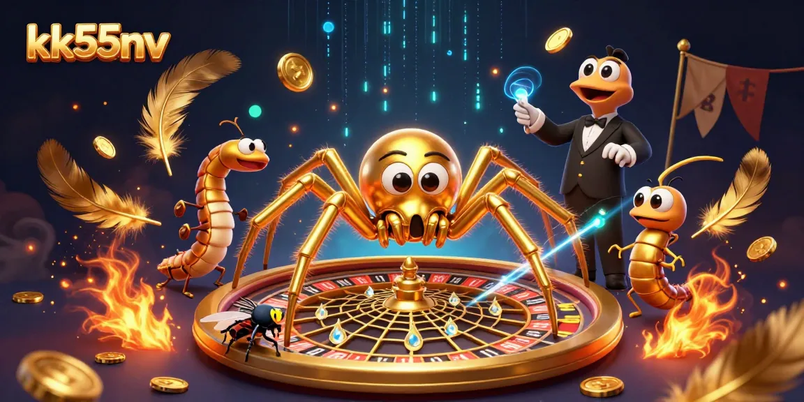 Experience thrilling bets at kk55nv with a magical casino web created by a golden spider in vibrant 3D.