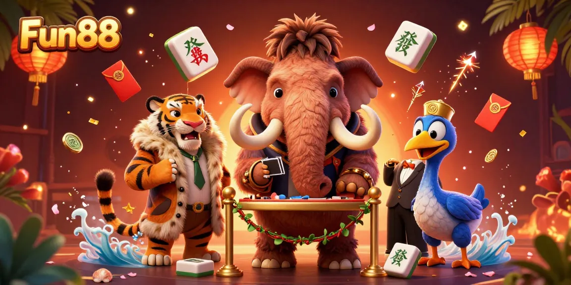 Experience the excitement at Fun88's vibrant casino entrance with cartoon characters welcoming players.