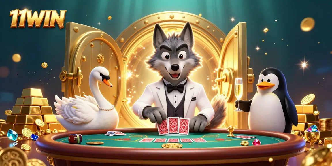 Experience exciting baccarat action at 11WIN with a debonair wolf dealer and glamorous atmosphere.