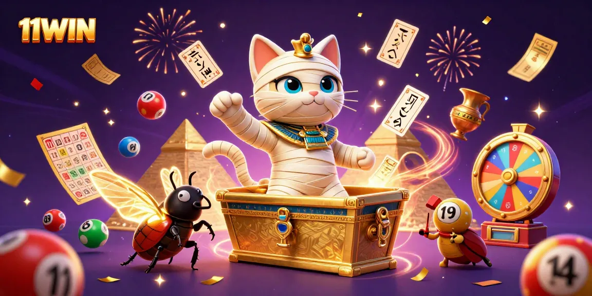 11WIN captures the excitement of gaming with a vibrant pyramid casino scene featuring colorful elements.