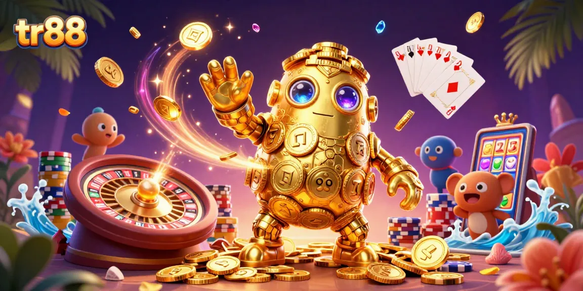 Engage in thrilling gameplay with tr88's golden golem and vibrant casino elements.